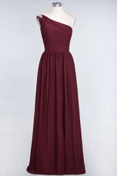 A-Line One-Shoulder Beadings Sleeveless Ruffles Bridesmaid Dress Floor Length Maid of Honor Dress